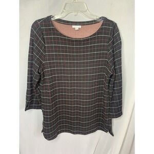 Women's M J. Jill Ponte Shift Shirt Black multicolor ‎ Plaid Long Sleeve